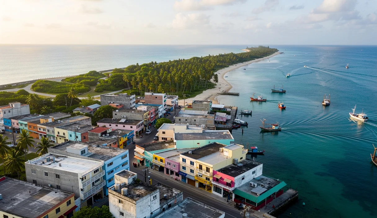 Vue de Belize City, principal pôle d'affaires du centre financier offshore du Belize, en bord de mer des Caraïbes